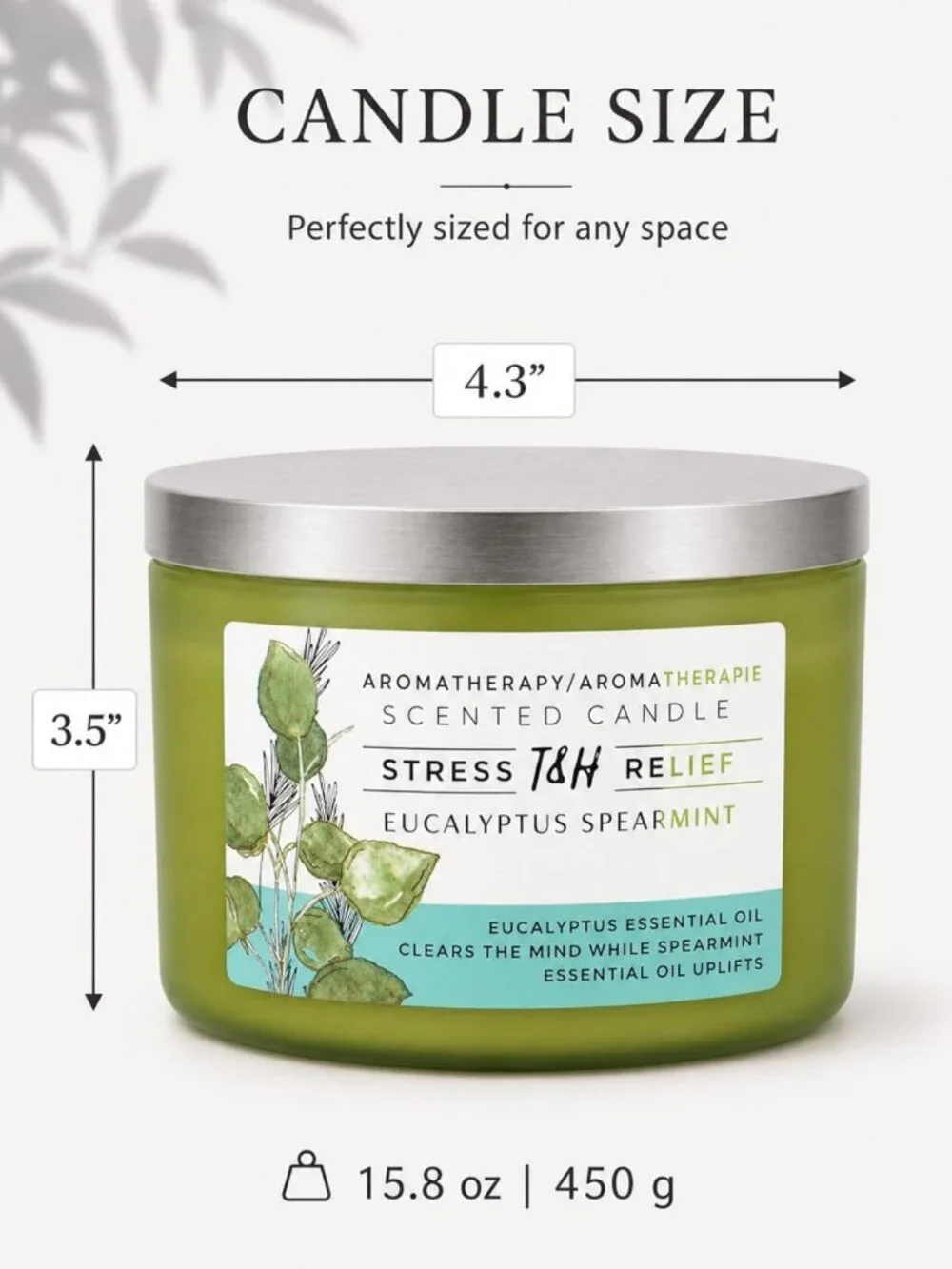 Large Eucalyptus Spearmint Soy Candle | 3 Wick Aromatherapy | Relaxation Gift